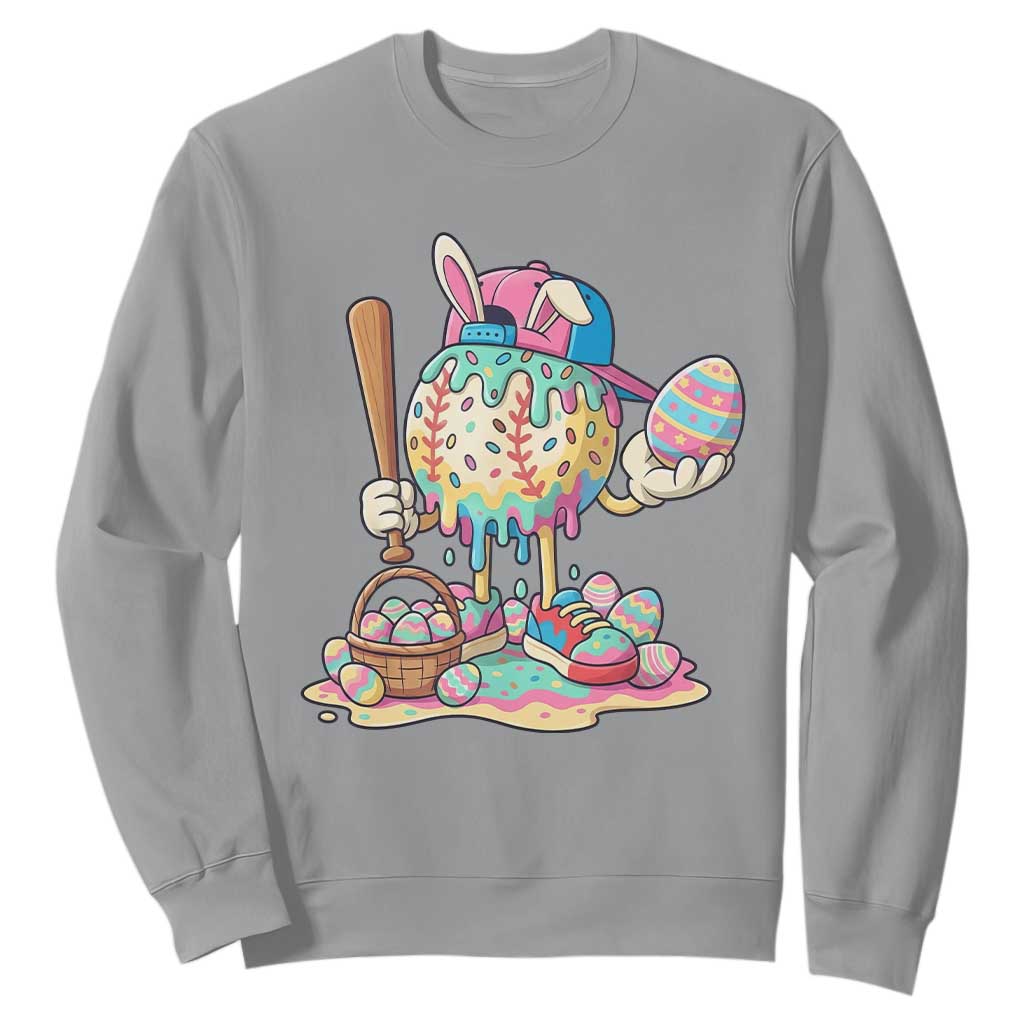 Funny Baseball Easter Bunny Graphic Sweatshirt Colorful Drip Egg Hunt Sports Mashup TS02 Sport Gray Print Your Wear