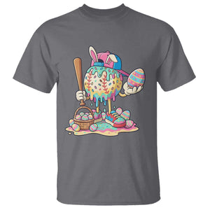 Funny Baseball Easter Bunny Graphic T Shirt Colorful Drip Egg Hunt Sports Mashup TS02 Charcoal Print Your Wear