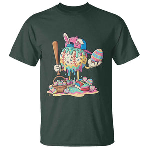 Funny Baseball Easter Bunny Graphic T Shirt Colorful Drip Egg Hunt Sports Mashup TS02 Dark Forest Green Print Your Wear