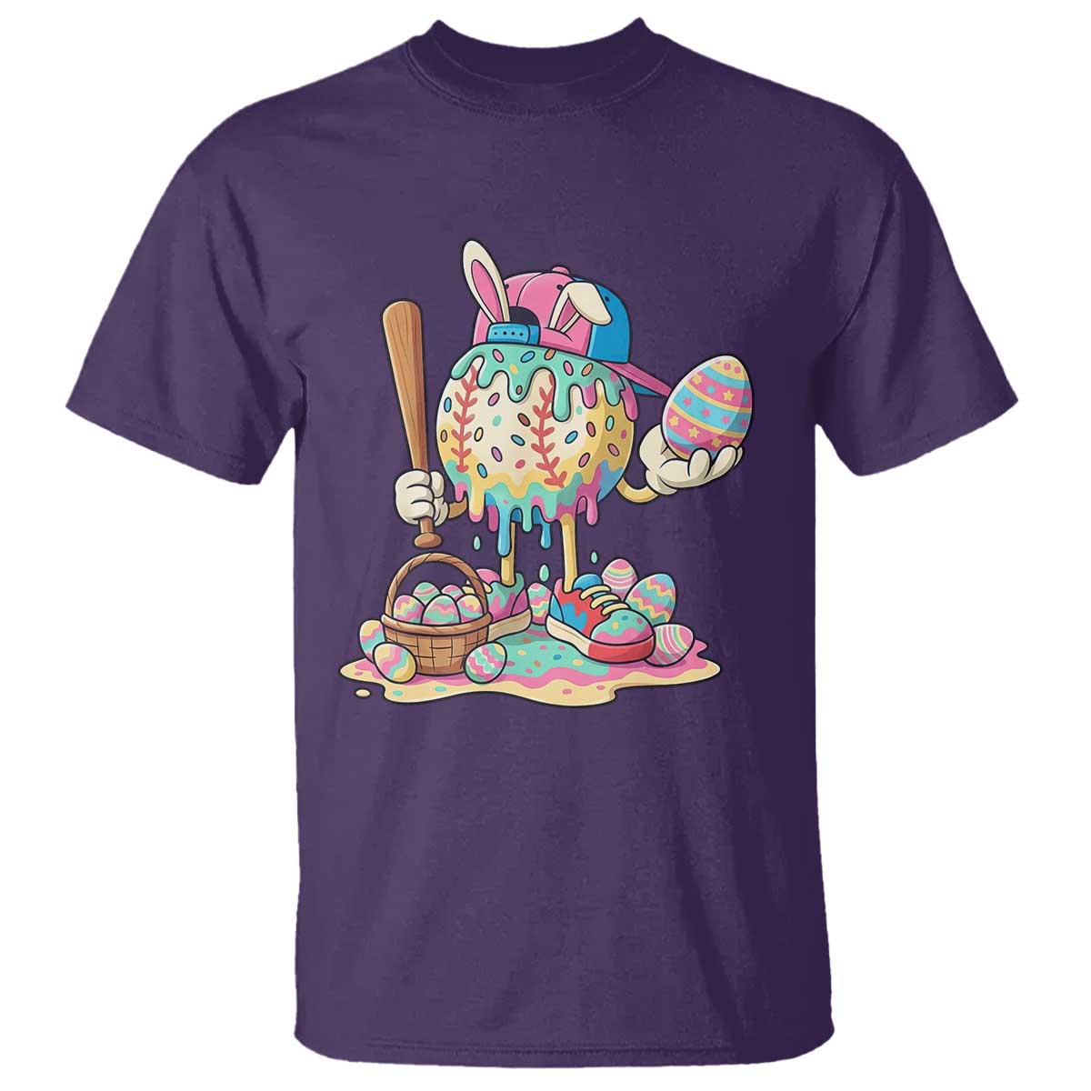 Funny Baseball Easter Bunny Graphic T Shirt Colorful Drip Egg Hunt Sports Mashup TS02 Purple Print Your Wear