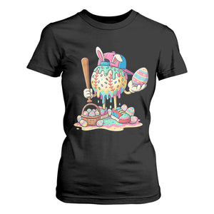 Funny Baseball Easter Bunny Graphic T Shirt For Women Colorful Drip Egg Hunt Sports Mashup TS02 Black Print Your Wear