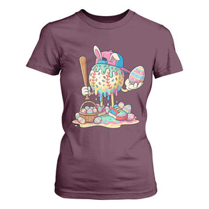 Funny Baseball Easter Bunny Graphic T Shirt For Women Colorful Drip Egg Hunt Sports Mashup TS02 Maroon Print Your Wear