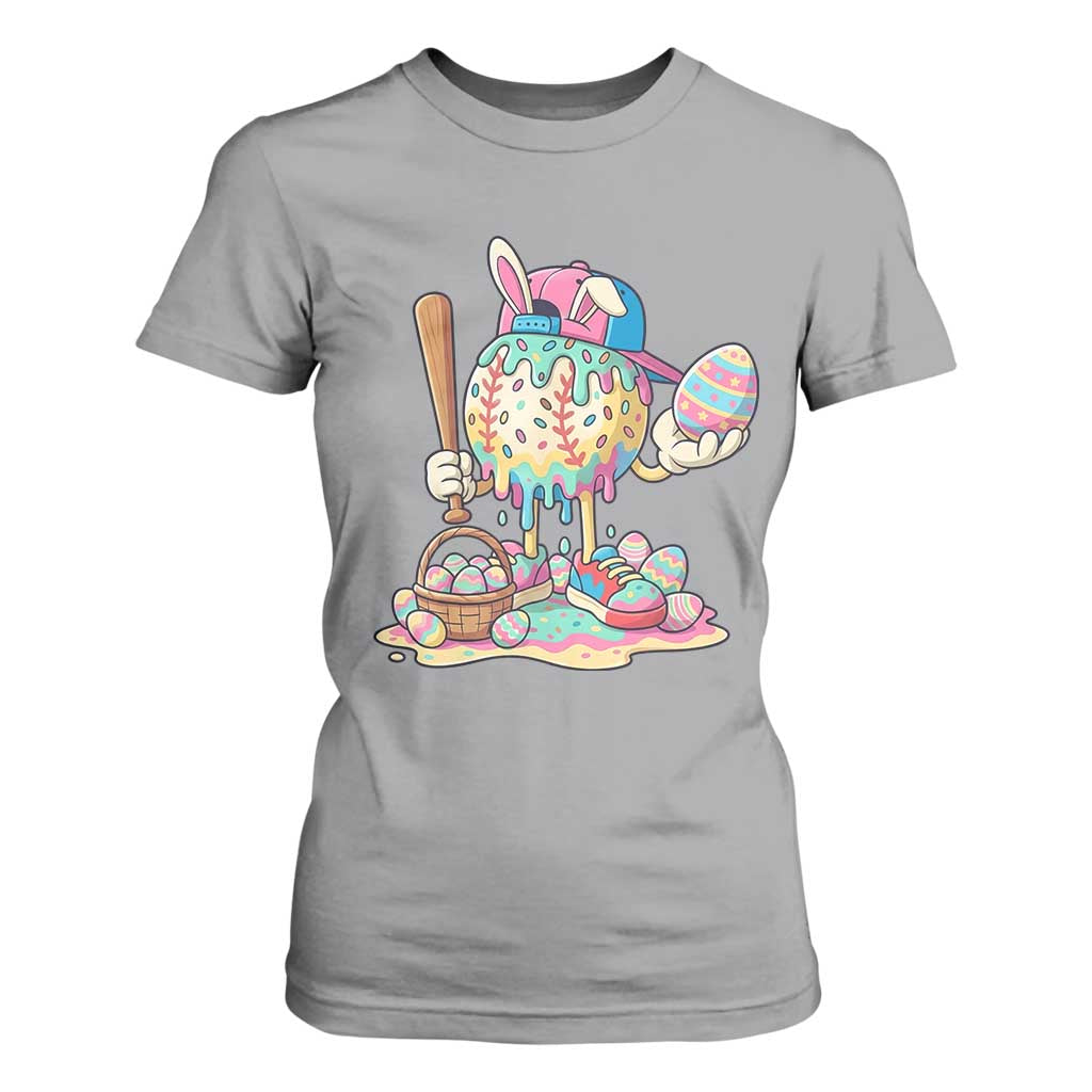 Funny Baseball Easter Bunny Graphic T Shirt For Women Colorful Drip Egg Hunt Sports Mashup TS02 Sport Gray Print Your Wear