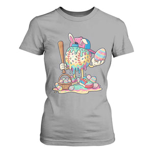 Funny Baseball Easter Bunny Graphic T Shirt For Women Colorful Drip Egg Hunt Sports Mashup TS02 Sport Gray Print Your Wear