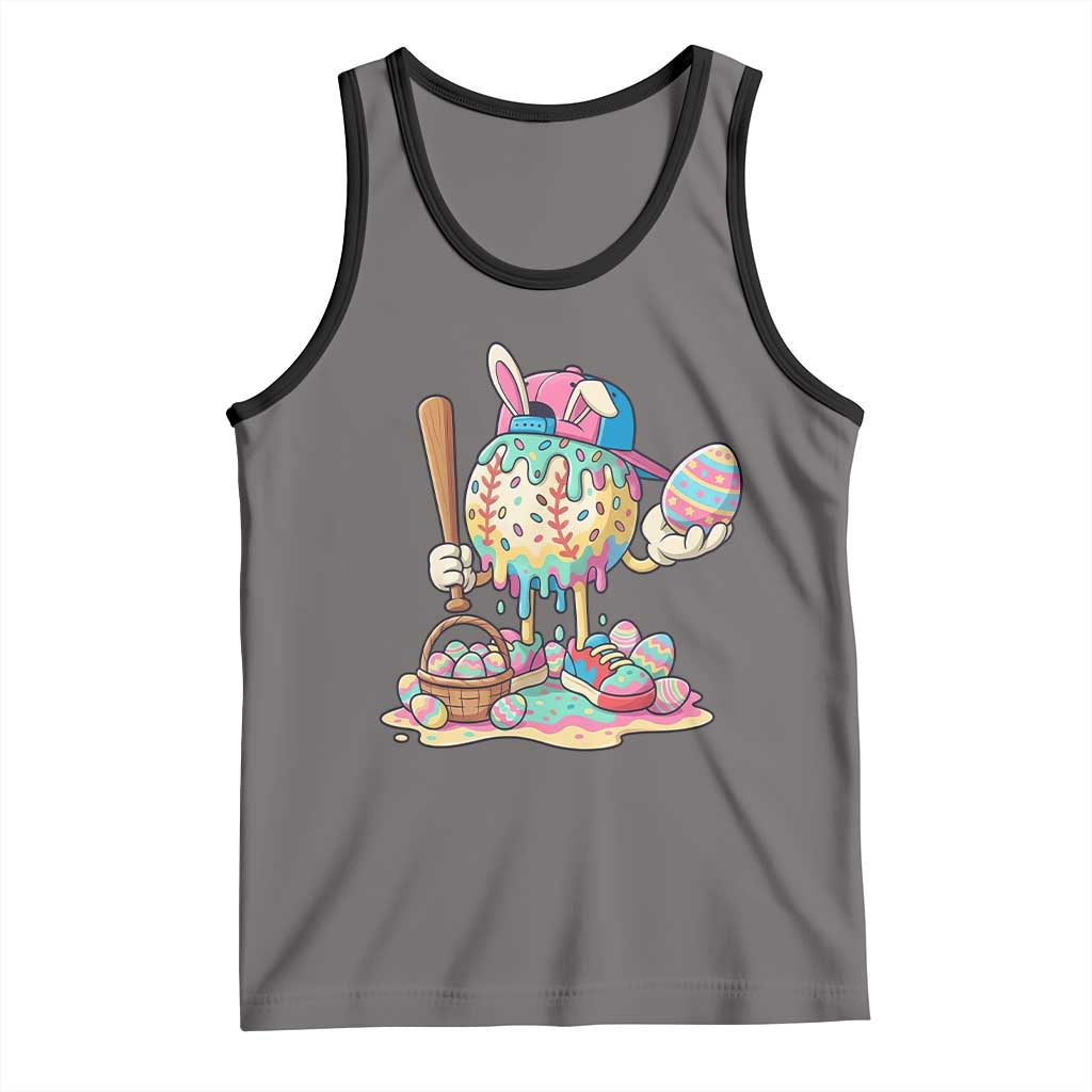 Funny Baseball Easter Bunny Graphic Tank Top Colorful Drip Egg Hunt Sports Mashup TS02 Deep Heather Black Print Your Wear