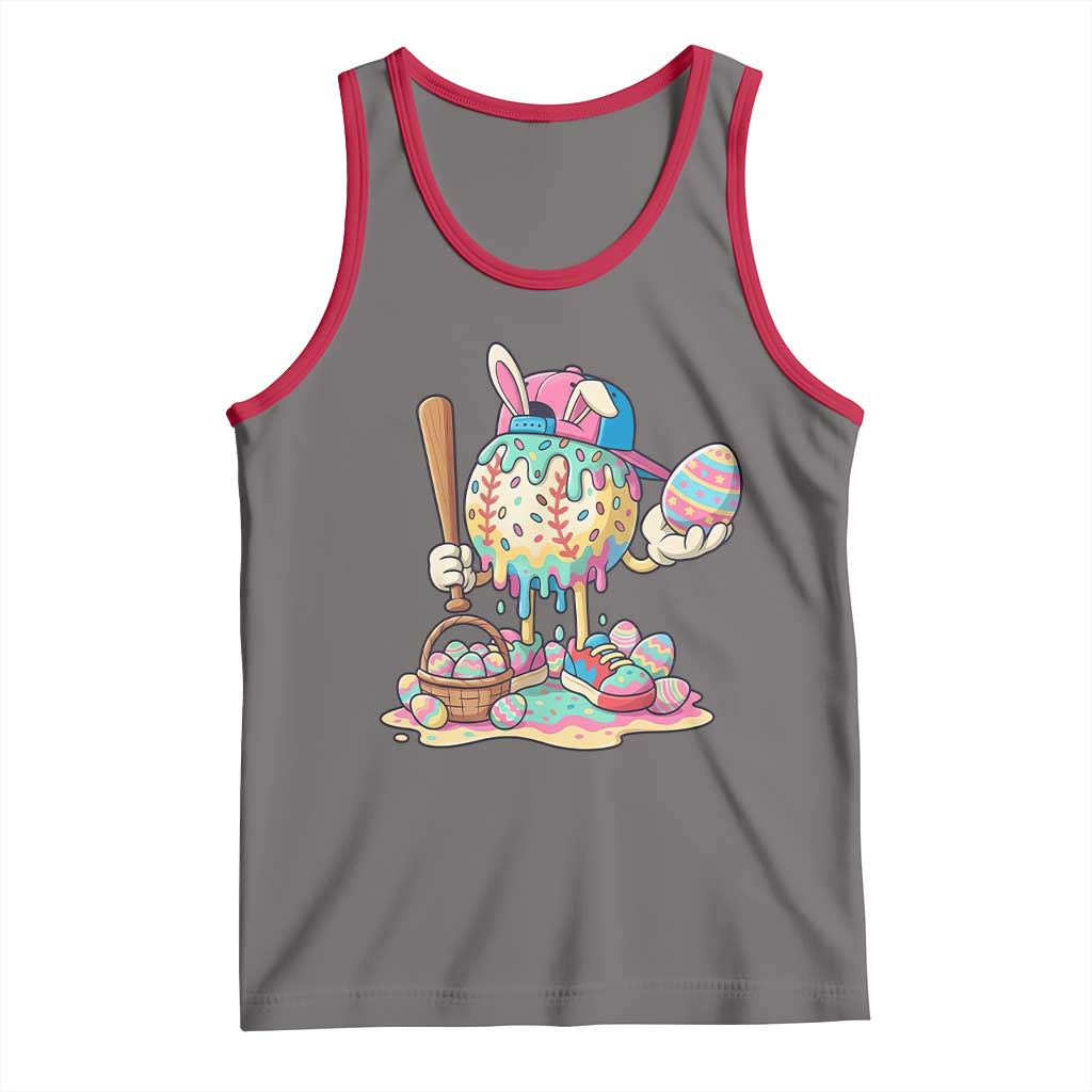 Funny Baseball Easter Bunny Graphic Tank Top Colorful Drip Egg Hunt Sports Mashup TS02 Deep Heather Red Print Your Wear