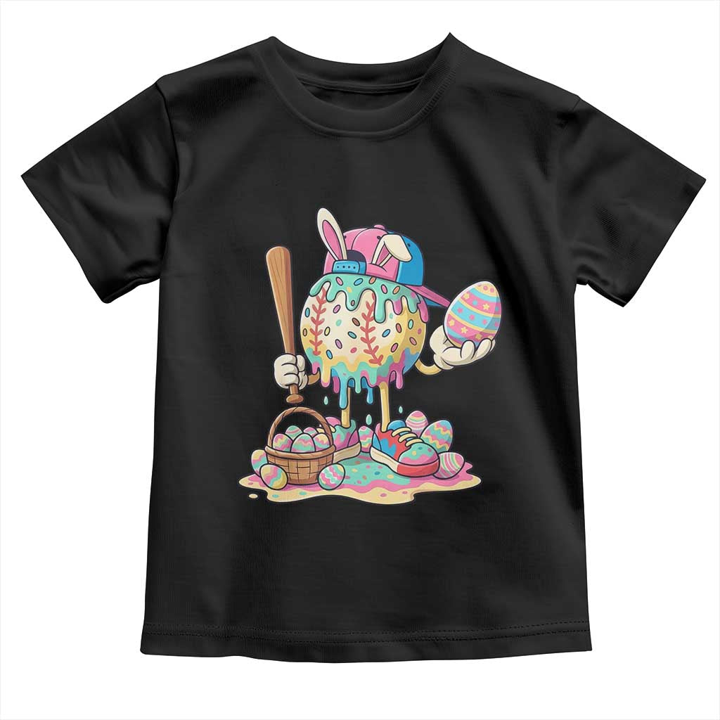 Funny Baseball Easter Bunny Graphic Toddler T Shirt Colorful Drip Egg Hunt Sports Mashup TS02 Black Print Your Wear
