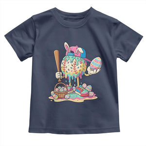 Funny Baseball Easter Bunny Graphic Toddler T Shirt Colorful Drip Egg Hunt Sports Mashup TS02 Navy Print Your Wear