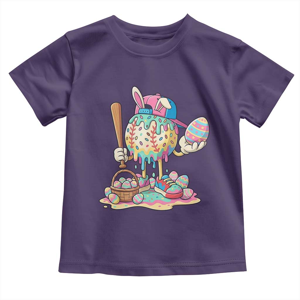 Funny Baseball Easter Bunny Graphic Toddler T Shirt Colorful Drip Egg Hunt Sports Mashup TS02 Purple Print Your Wear