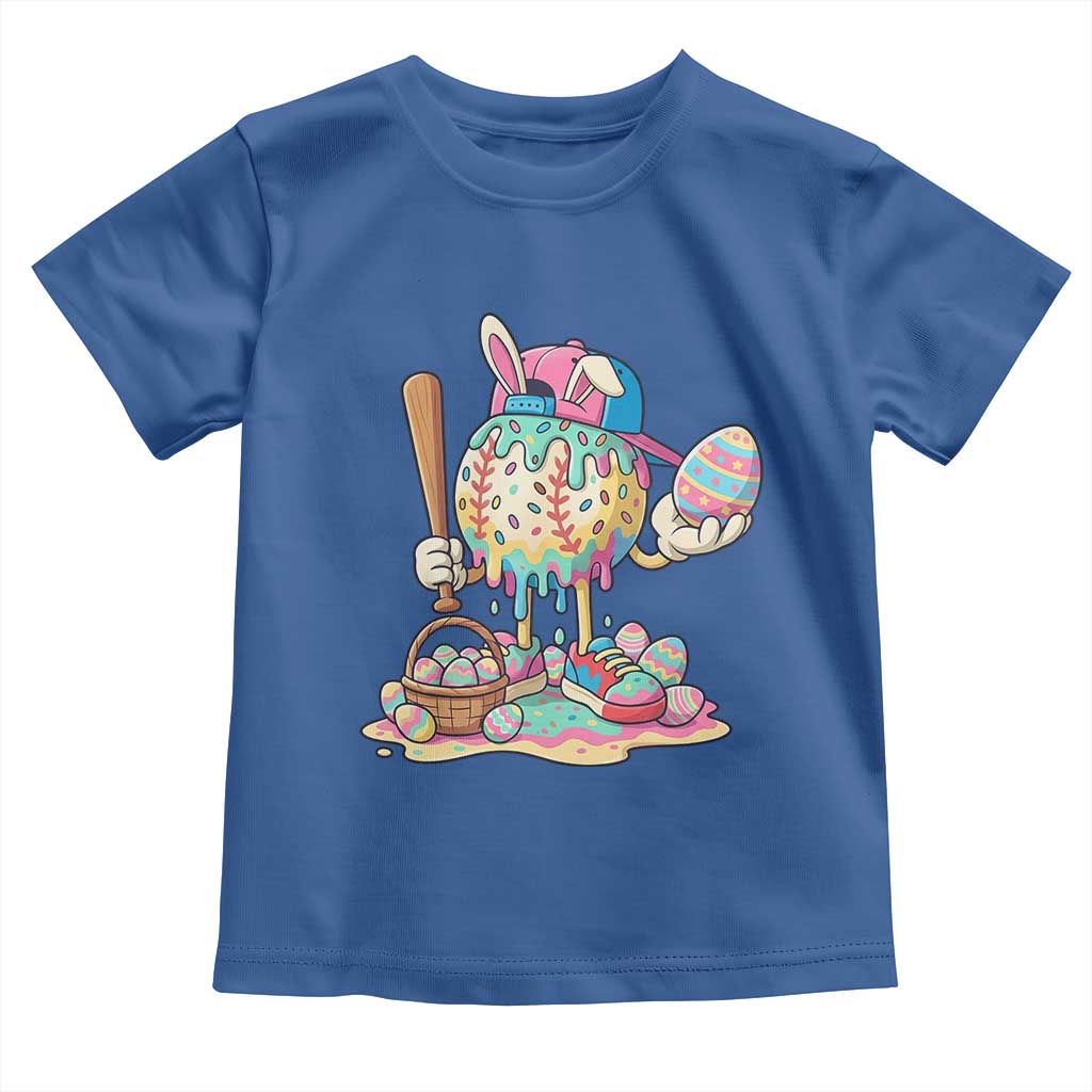Funny Baseball Easter Bunny Graphic Toddler T Shirt Colorful Drip Egg Hunt Sports Mashup TS02 Royal Blue Print Your Wear