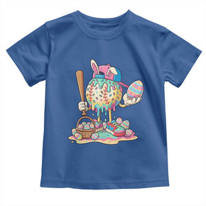 Funny Baseball Easter Bunny Graphic Toddler T Shirt Colorful Drip Egg Hunt Sports Mashup TS02 Royal Blue Print Your Wear