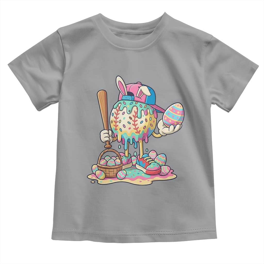 Funny Baseball Easter Bunny Graphic Toddler T Shirt Colorful Drip Egg Hunt Sports Mashup TS02 Sport Gray Print Your Wear