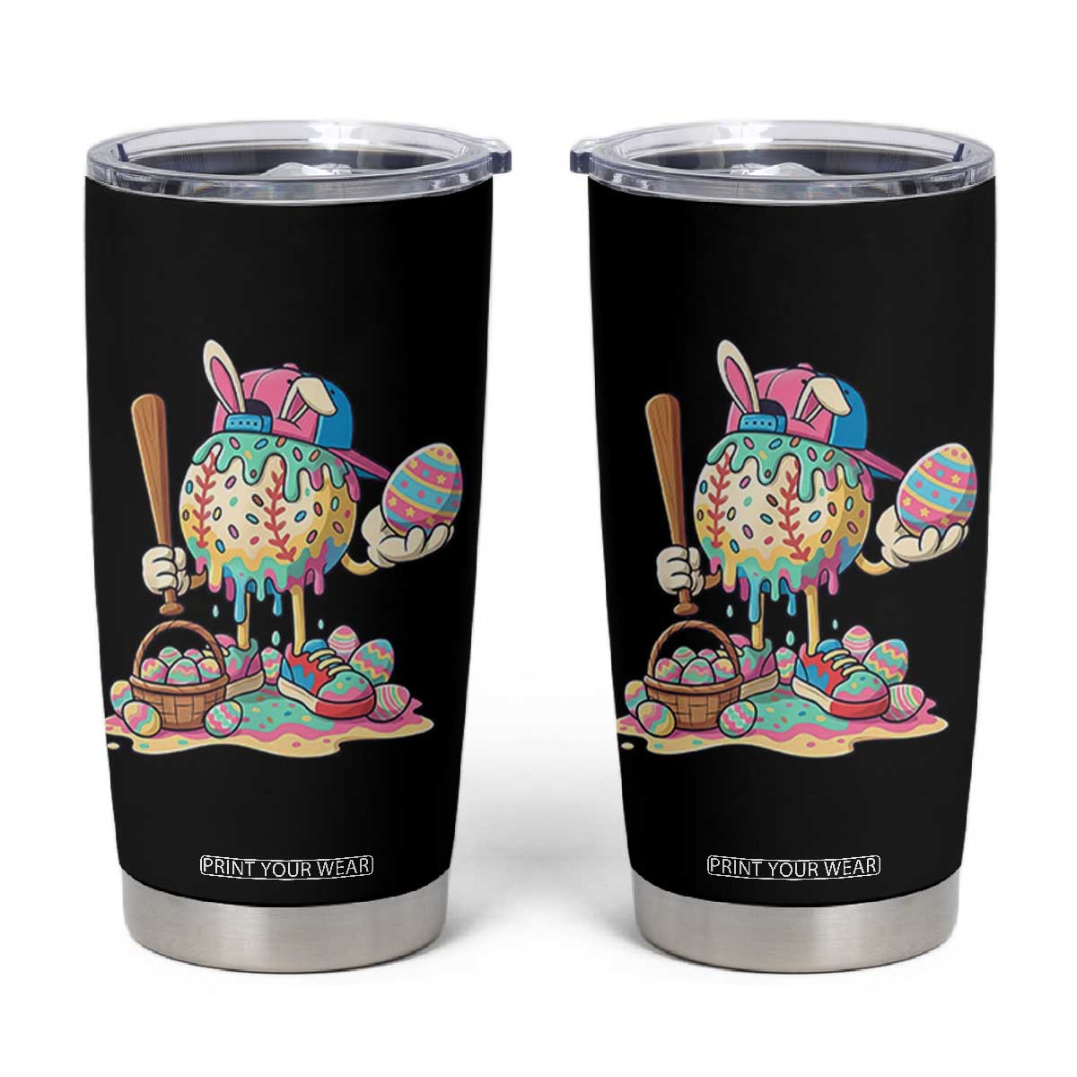 Funny Baseball Easter Bunny Graphic Tumbler Cup Colorful Drip Egg Hunt Sports Mashup TS02 Black Print Your Wear