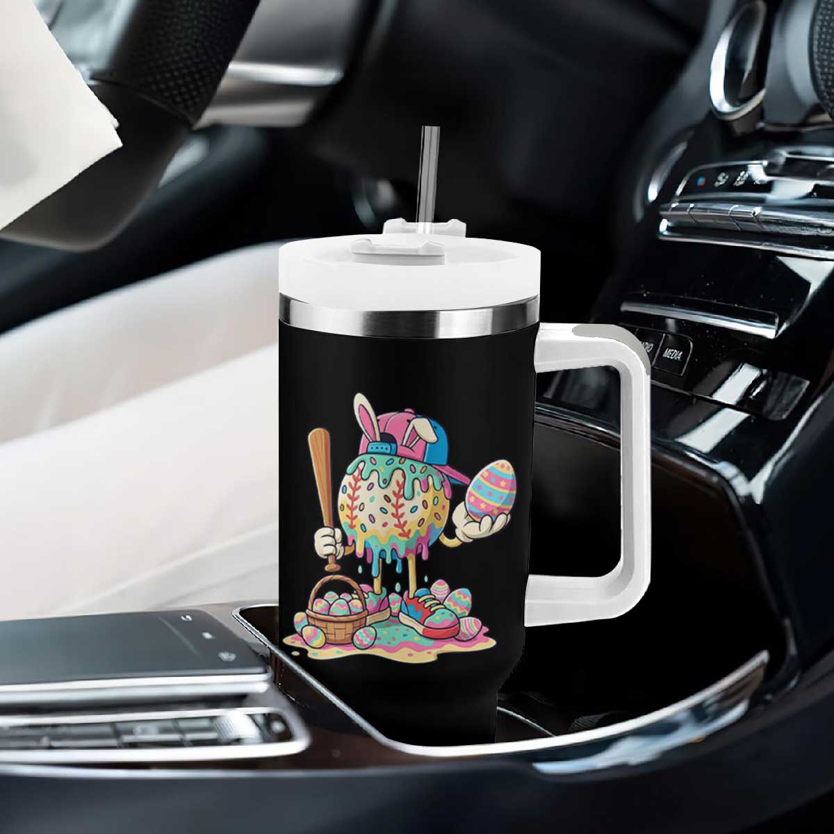 Funny Baseball Easter Bunny Graphic Tumbler With Handle Colorful Drip Egg Hunt Sports Mashup TS02 Print Your Wear
