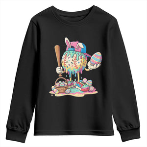 Funny Baseball Easter Bunny Graphic Youth Sweatshirt Colorful Drip Egg Hunt Sports Mashup TS02 Black Print Your Wear