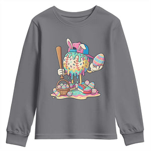 Funny Baseball Easter Bunny Graphic Youth Sweatshirt Colorful Drip Egg Hunt Sports Mashup TS02 Charcoal Print Your Wear