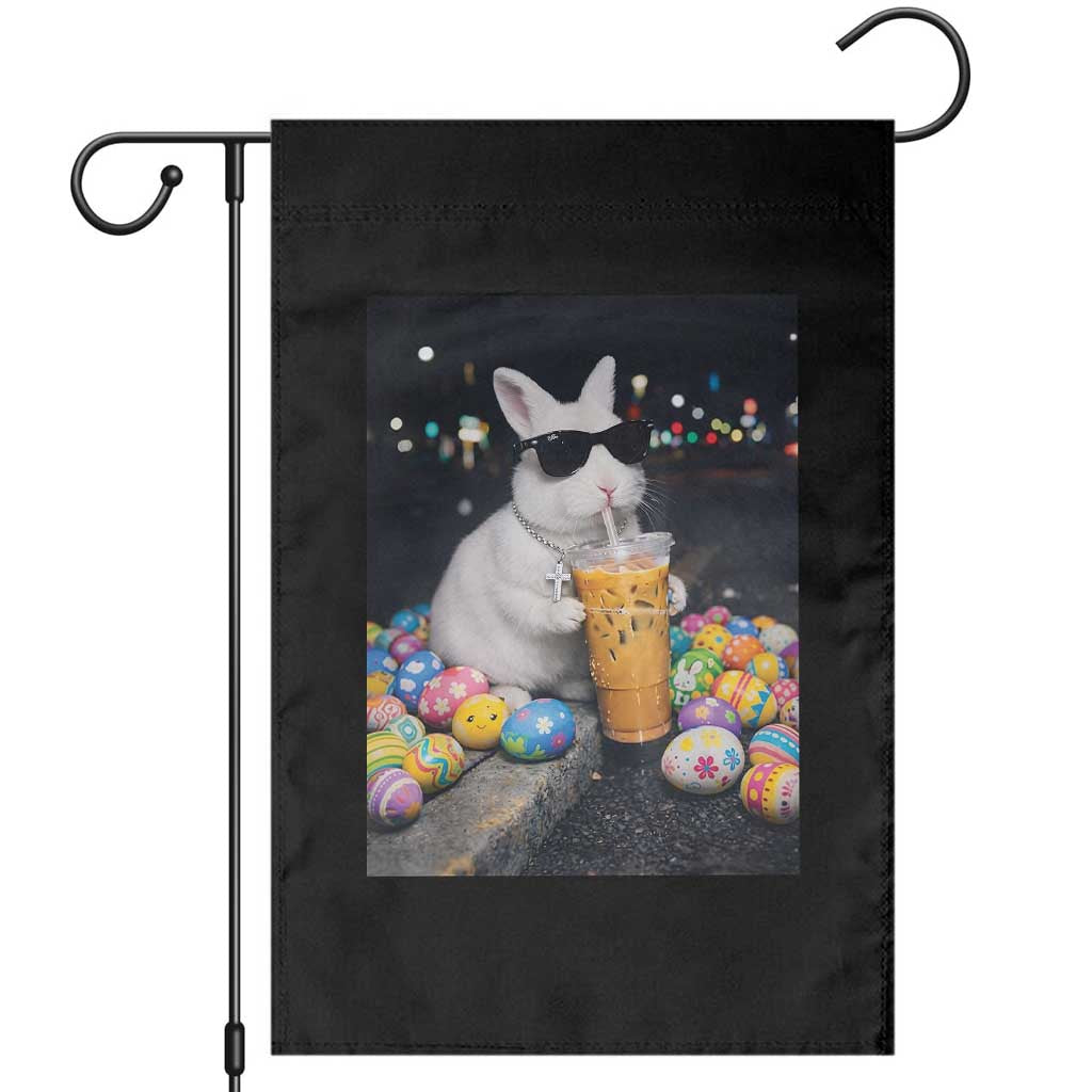 Cool Easter Bunny Drinking Iced Coffee Graphic Garden Flag Funny Sunglasses Rabbit Spring Aesthetic TS02 Black Print Your Wear