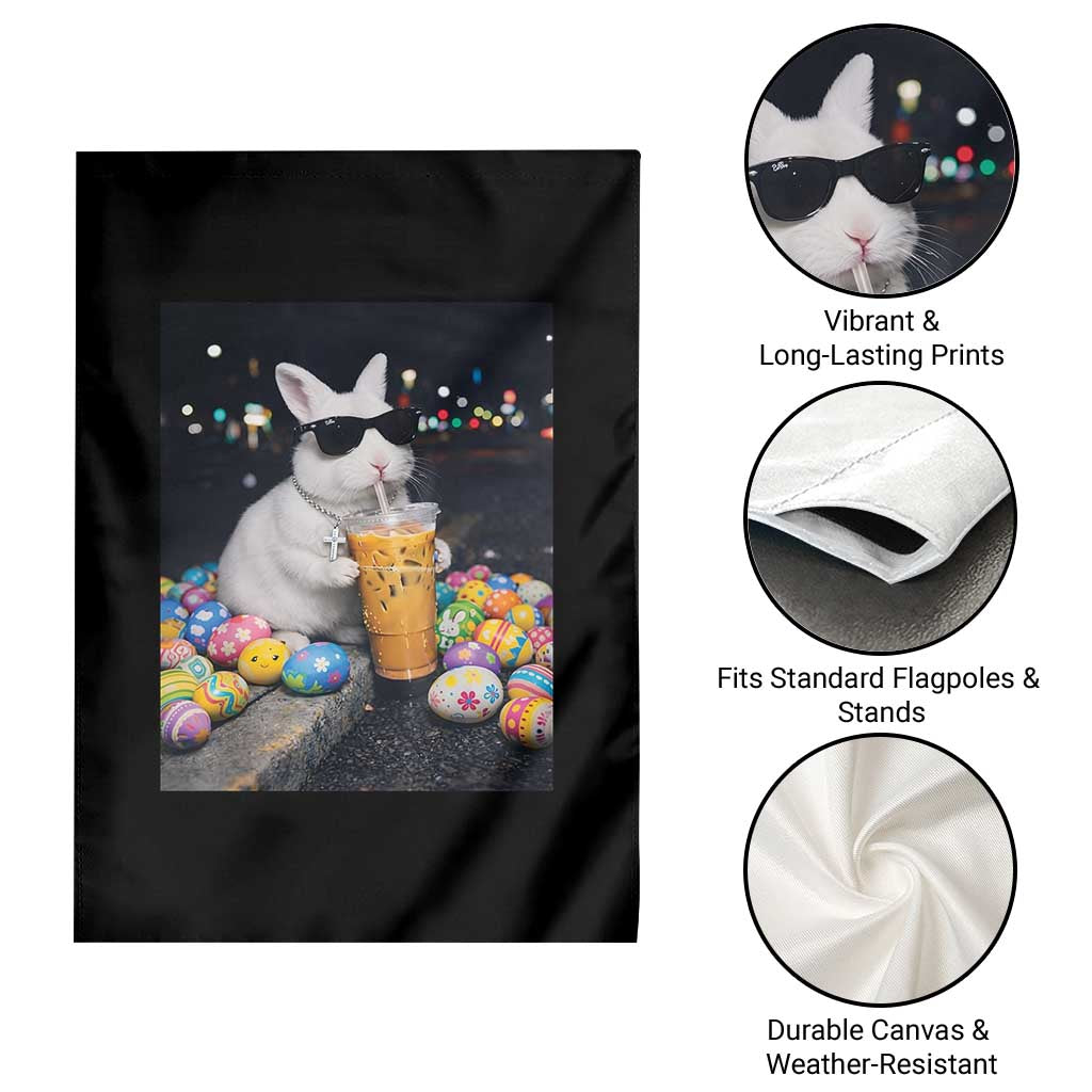 Cool Easter Bunny Drinking Iced Coffee Graphic Garden Flag Funny Sunglasses Rabbit Spring Aesthetic TS02 Print Your Wear