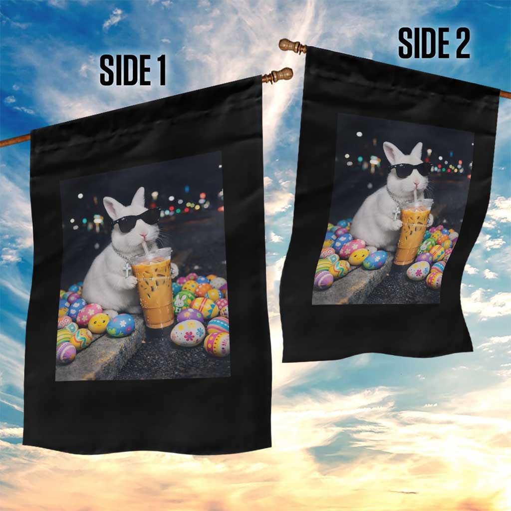 Cool Easter Bunny Drinking Iced Coffee Graphic Garden Flag Funny Sunglasses Rabbit Spring Aesthetic TS02 Print Your Wear