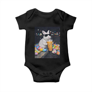 Cool Easter Bunny Drinking Iced Coffee Graphic Baby Onesie Funny Sunglasses Rabbit Spring Aesthetic TS02 Black Print Your Wear