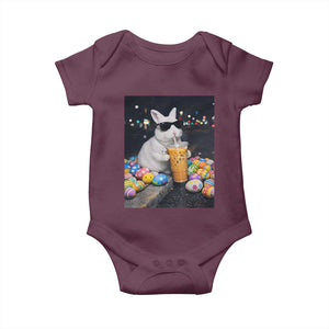Cool Easter Bunny Drinking Iced Coffee Graphic Baby Onesie Funny Sunglasses Rabbit Spring Aesthetic TS02 Maroon Print Your Wear