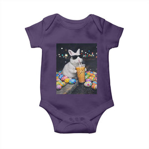 Cool Easter Bunny Drinking Iced Coffee Graphic Baby Onesie Funny Sunglasses Rabbit Spring Aesthetic TS02 Purple Print Your Wear