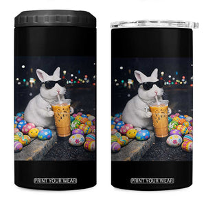 Cool Easter Bunny Drinking Iced Coffee Graphic 4 in 1 Can Cooler Tumbler Funny Sunglasses Rabbit Spring Aesthetic TS02 One Size: 16 oz Black Print Your Wear