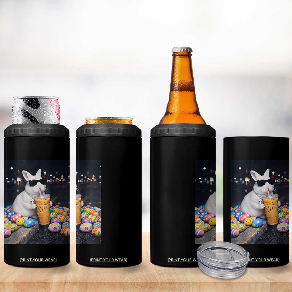 Cool Easter Bunny Drinking Iced Coffee Graphic 4 in 1 Can Cooler Tumbler Funny Sunglasses Rabbit Spring Aesthetic TS02 Print Your Wear