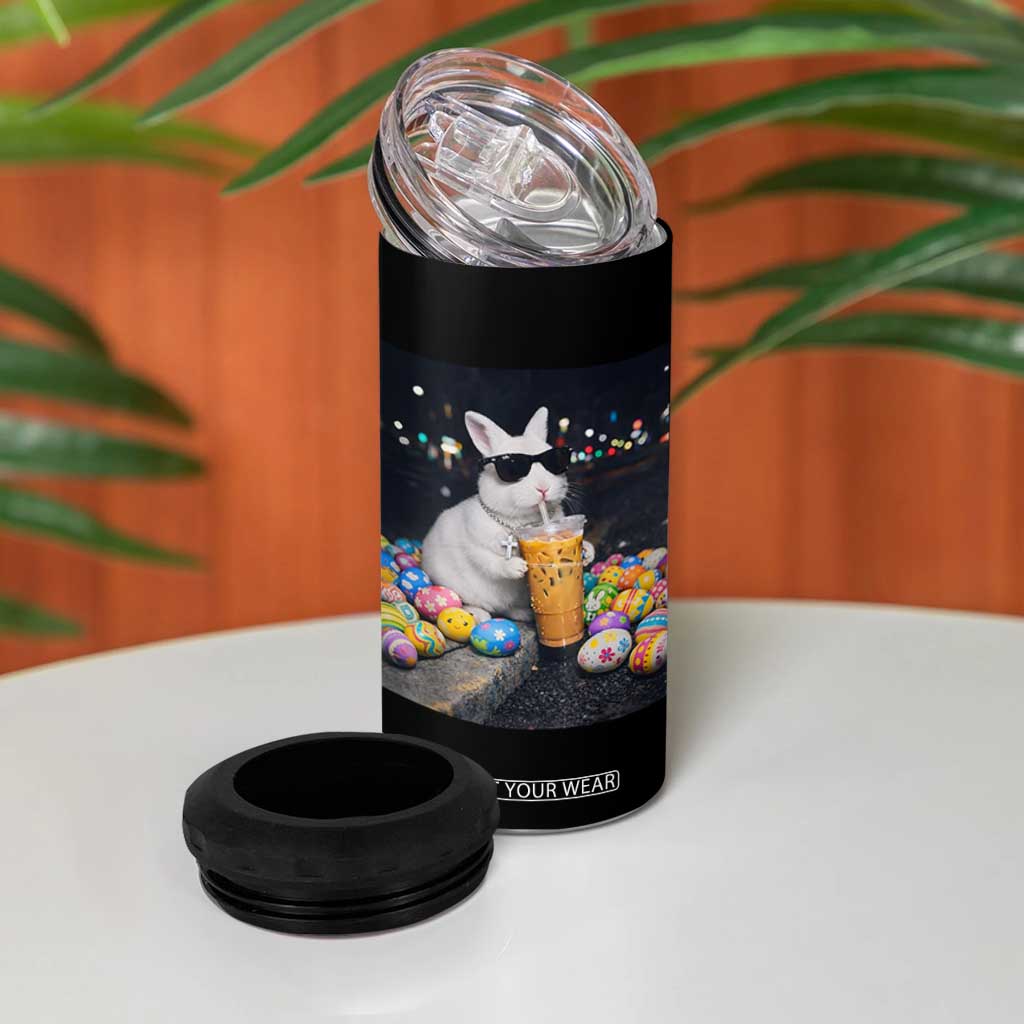 Cool Easter Bunny Drinking Iced Coffee Graphic 4 in 1 Can Cooler Tumbler Funny Sunglasses Rabbit Spring Aesthetic TS02 Print Your Wear