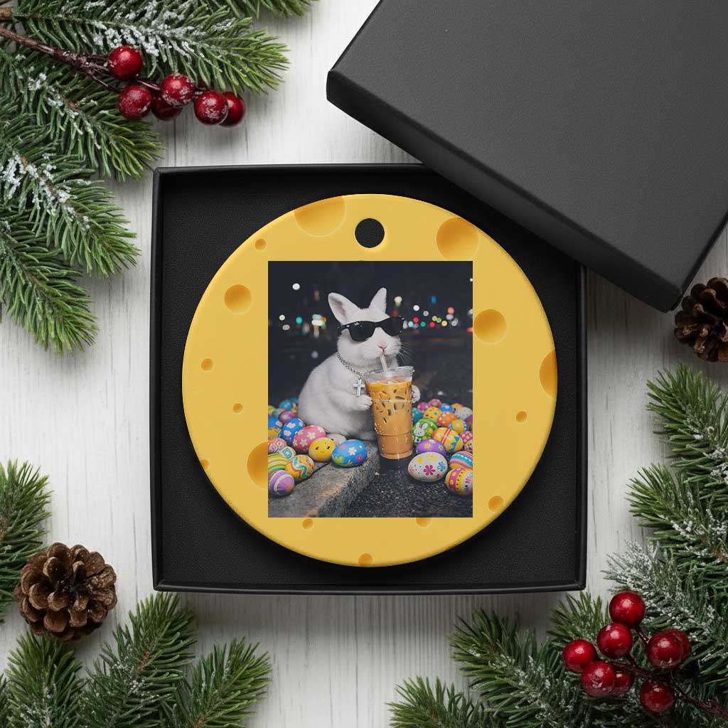 Cool Easter Bunny Drinking Iced Coffee Graphic Ceramic Ornament Funny Sunglasses Rabbit Spring Aesthetic TS02 1pc Yellow Cheese Print Your Wear