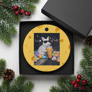 Cool Easter Bunny Drinking Iced Coffee Graphic Ceramic Ornament Funny Sunglasses Rabbit Spring Aesthetic TS02 1pc Yellow Cheese Print Your Wear