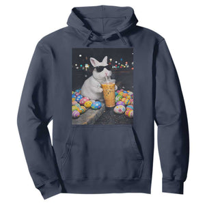Cool Easter Bunny Drinking Iced Coffee Graphic Hoodie Funny Sunglasses Rabbit Spring Aesthetic TS02 Navy Print Your Wear