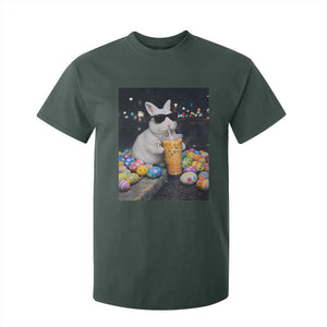 Cool Easter Bunny Drinking Iced Coffee Graphic T Shirt For Kid Funny Sunglasses Rabbit Spring Aesthetic TS02 Dark Forest Green Print Your Wear
