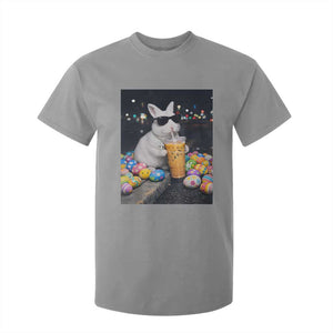 Cool Easter Bunny Drinking Iced Coffee Graphic T Shirt For Kid Funny Sunglasses Rabbit Spring Aesthetic TS02 Sport Gray Print Your Wear