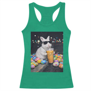 Cool Easter Bunny Drinking Iced Coffee Graphic Racerback Tank Top Funny Sunglasses Rabbit Spring Aesthetic TS02 Irish Green Print Your Wear