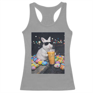 Cool Easter Bunny Drinking Iced Coffee Graphic Racerback Tank Top Funny Sunglasses Rabbit Spring Aesthetic TS02 Sport Gray Print Your Wear