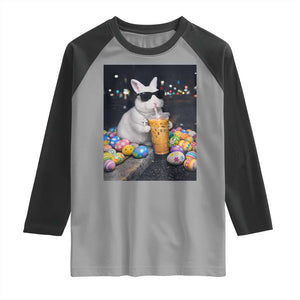 Cool Easter Bunny Drinking Iced Coffee Graphic Raglan Shirt Funny Sunglasses Rabbit Spring Aesthetic TS02 Sport Gray Black Print Your Wear
