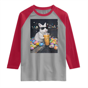 Cool Easter Bunny Drinking Iced Coffee Graphic Raglan Shirt Funny Sunglasses Rabbit Spring Aesthetic TS02 Sport Gray Red Print Your Wear