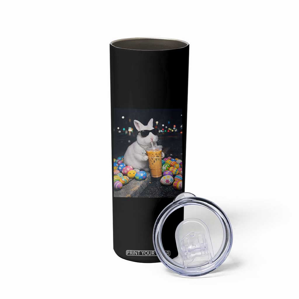 Cool Easter Bunny Drinking Iced Coffee Graphic Skinny Tumbler Funny Sunglasses Rabbit Spring Aesthetic TS02 Print Your Wear