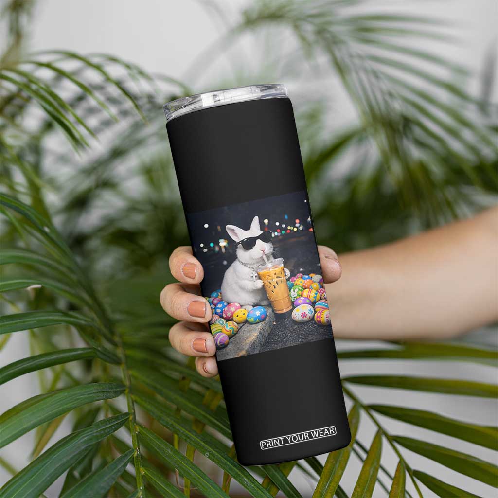 Cool Easter Bunny Drinking Iced Coffee Graphic Skinny Tumbler Funny Sunglasses Rabbit Spring Aesthetic TS02 Print Your Wear