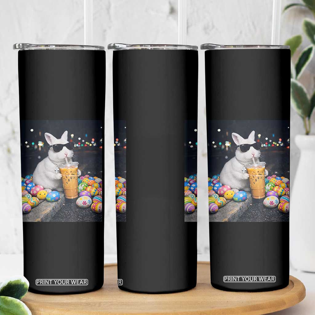 Cool Easter Bunny Drinking Iced Coffee Graphic Skinny Tumbler Funny Sunglasses Rabbit Spring Aesthetic TS02 Print Your Wear