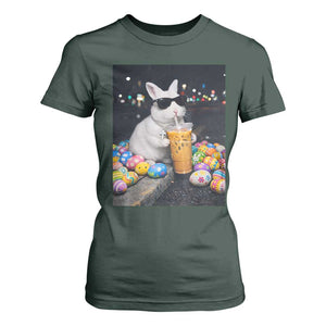 Cool Easter Bunny Drinking Iced Coffee Graphic T Shirt For Women Funny Sunglasses Rabbit Spring Aesthetic TS02 Dark Forest Green Print Your Wear