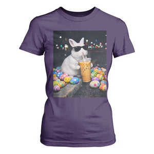 Cool Easter Bunny Drinking Iced Coffee Graphic T Shirt For Women Funny Sunglasses Rabbit Spring Aesthetic TS02 Purple Print Your Wear