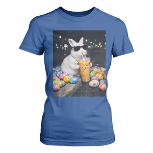 Cool Easter Bunny Drinking Iced Coffee Graphic T Shirt For Women Funny Sunglasses Rabbit Spring Aesthetic TS02 Royal Blue Print Your Wear