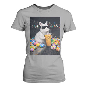 Cool Easter Bunny Drinking Iced Coffee Graphic T Shirt For Women Funny Sunglasses Rabbit Spring Aesthetic TS02 Sport Gray Print Your Wear