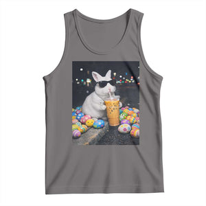 Cool Easter Bunny Drinking Iced Coffee Graphic Tank Top Funny Sunglasses Rabbit Spring Aesthetic TS02 Deep Heather Print Your Wear