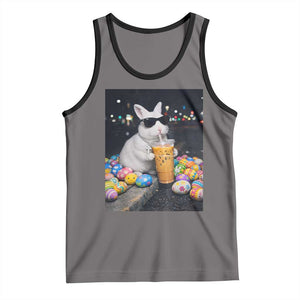Cool Easter Bunny Drinking Iced Coffee Graphic Tank Top Funny Sunglasses Rabbit Spring Aesthetic TS02 Deep Heather Black Print Your Wear