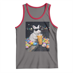 Cool Easter Bunny Drinking Iced Coffee Graphic Tank Top Funny Sunglasses Rabbit Spring Aesthetic TS02 Deep Heather Red Print Your Wear
