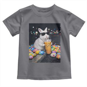 Cool Easter Bunny Drinking Iced Coffee Graphic Toddler T Shirt Funny Sunglasses Rabbit Spring Aesthetic TS02 Charcoal Print Your Wear