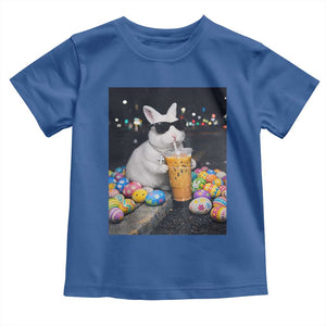 Cool Easter Bunny Drinking Iced Coffee Graphic Toddler T Shirt Funny Sunglasses Rabbit Spring Aesthetic TS02 Royal Blue Print Your Wear